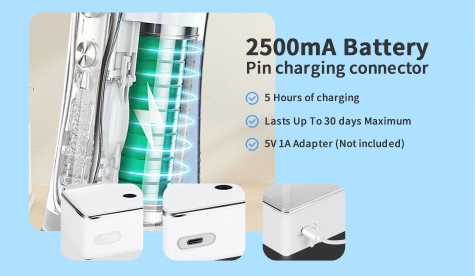 H2ofloss Wasserflosser 570ml Tragbarer Mundduscher 140PSI 6 Modi 5 Aufsätze mit Reisetasche USB-Aufladbar zur Zahnreinigung – Detail 6