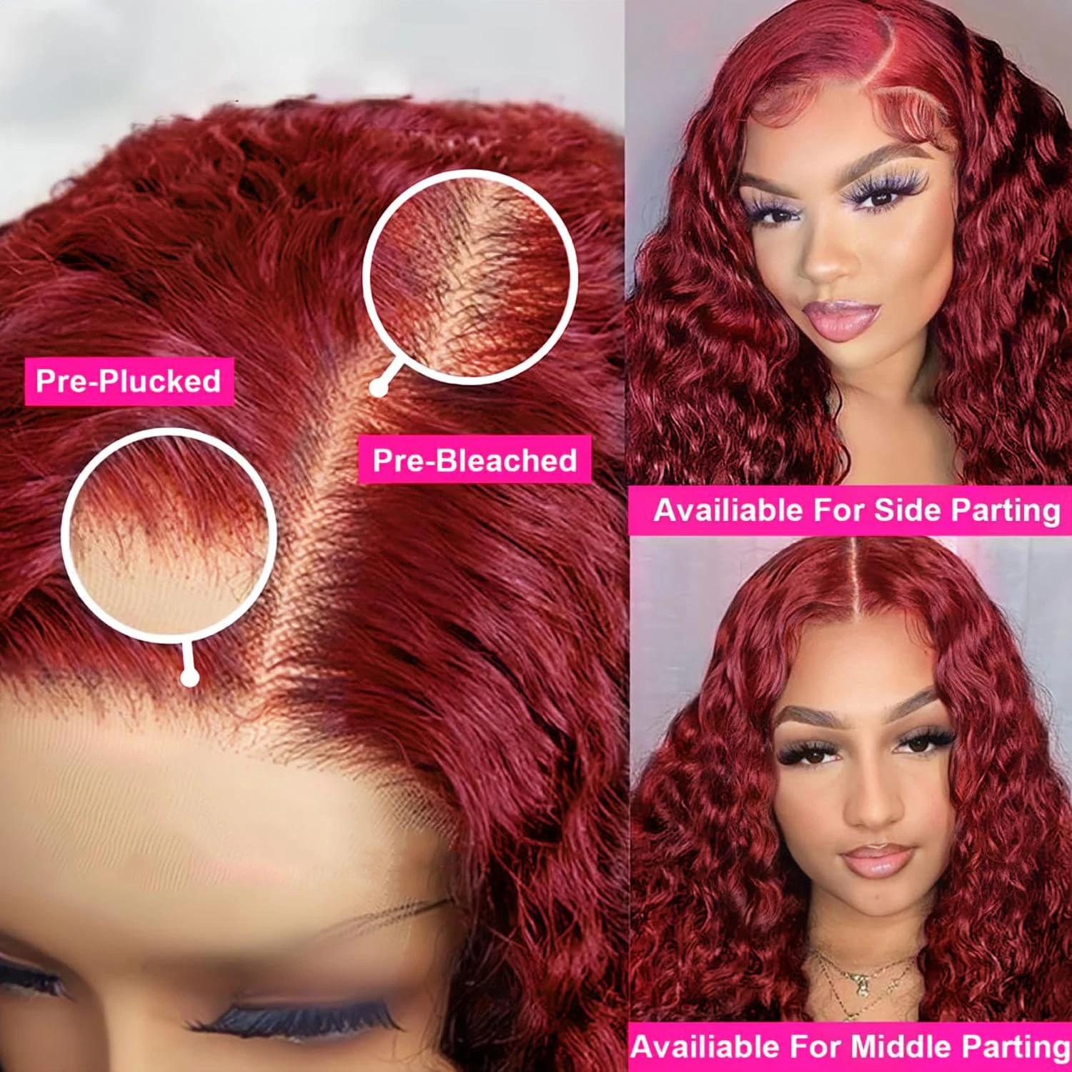 Red Color Deep Wave Burgundy Curly wigs 200 Density 13x4 HD Transparent Lace Front Human 100% Natural Brazilian Hair Frontal Wig