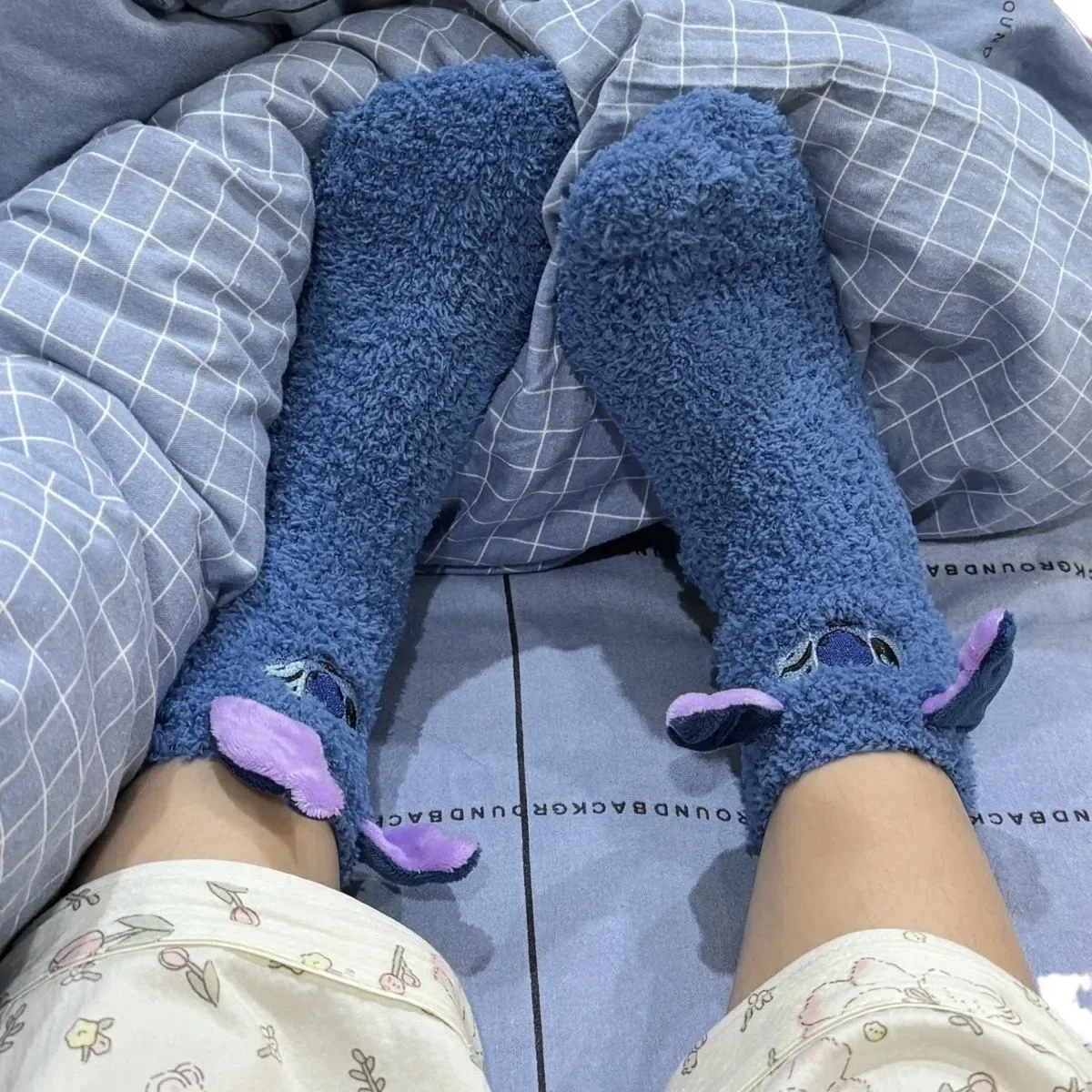 

Disney Cute Stitch Cartoon Thermal Socks Coral Fleece Non Slip Floor Socks Cute Housewarming Present Christmas gift Halloween