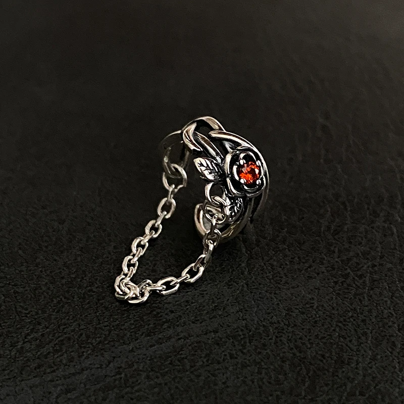 ENSHIR Flower Red Zircon Chain Earrings For Women Ear clip No Ear Hole Gothic style Cool Personality Jewelry Gifts Wholesale