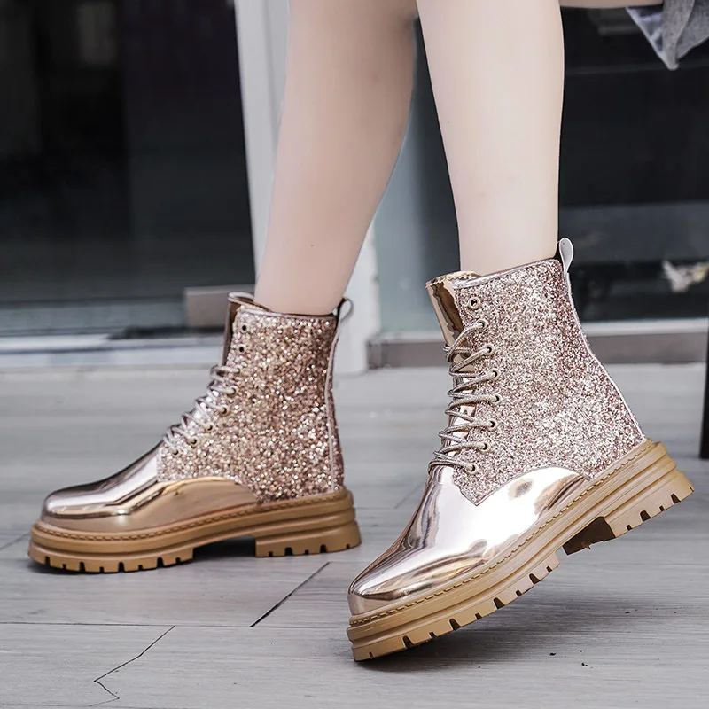 Luxury Pink Boots Women Winter Designer Women's Ankle Boots Trend Platform Shoes Women Glitter Patent Leather Boots botas mujer