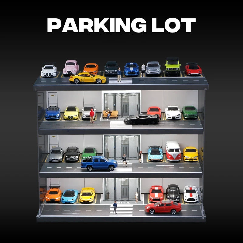 1:64 Scale Vehicle Model Display Case with Parking Garage for Car Model Lego Collectors,Display Stand for Alloy Car Model Toy