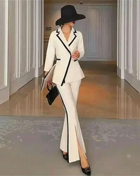 White And Black Women Suit Two Pieces Blazer+Split Flare Pants  Patchwork Color Elegant Office Lady Coat Jacket Custom Made Set