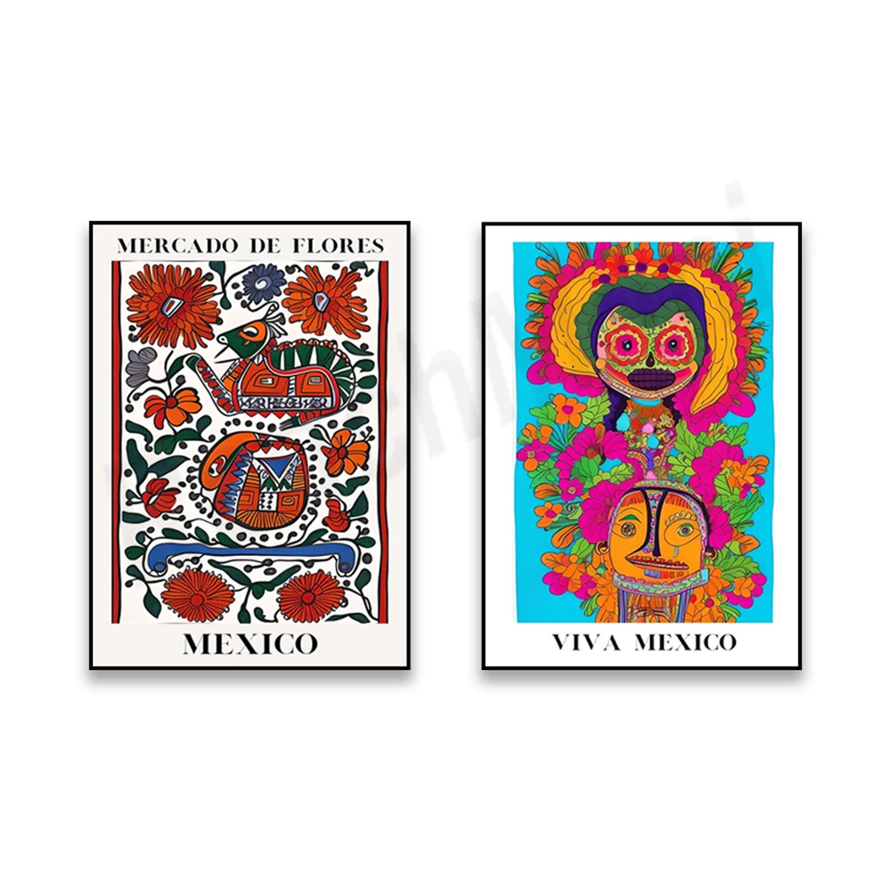 

floral folk art, aztec art, mexican folk art floral abstract poster, mexican pride, mexican masks bohemian latin art spanish art