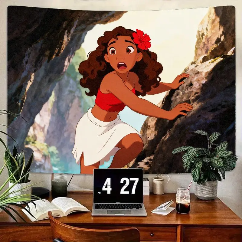 

1 шт., подарочный гобелен Disney Moana для девочек, тропический полиэстер, настенный художественный декор для детской комнаты, спальни, гостиной, любителей общежития