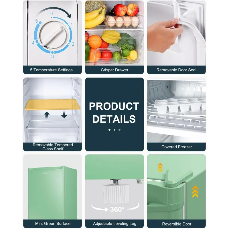 Upstreman 3.2 Cu.Ft Mini Fridge with Freezer, Single Door Mini Fridge, Dorm Fridge, Adjustable Thermostat, Mini Refrigerator