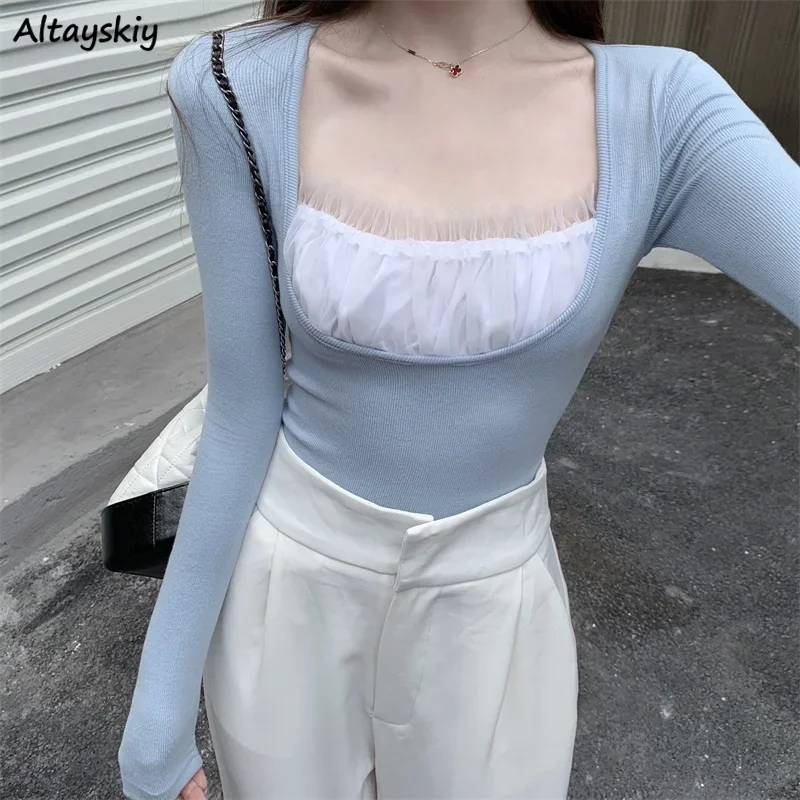 Lace Knitted Pullovers Women Slim Tender Design Basic Clothing Streetwear All-match Aesthetic Elegant Gentle Fashion Ulzzang