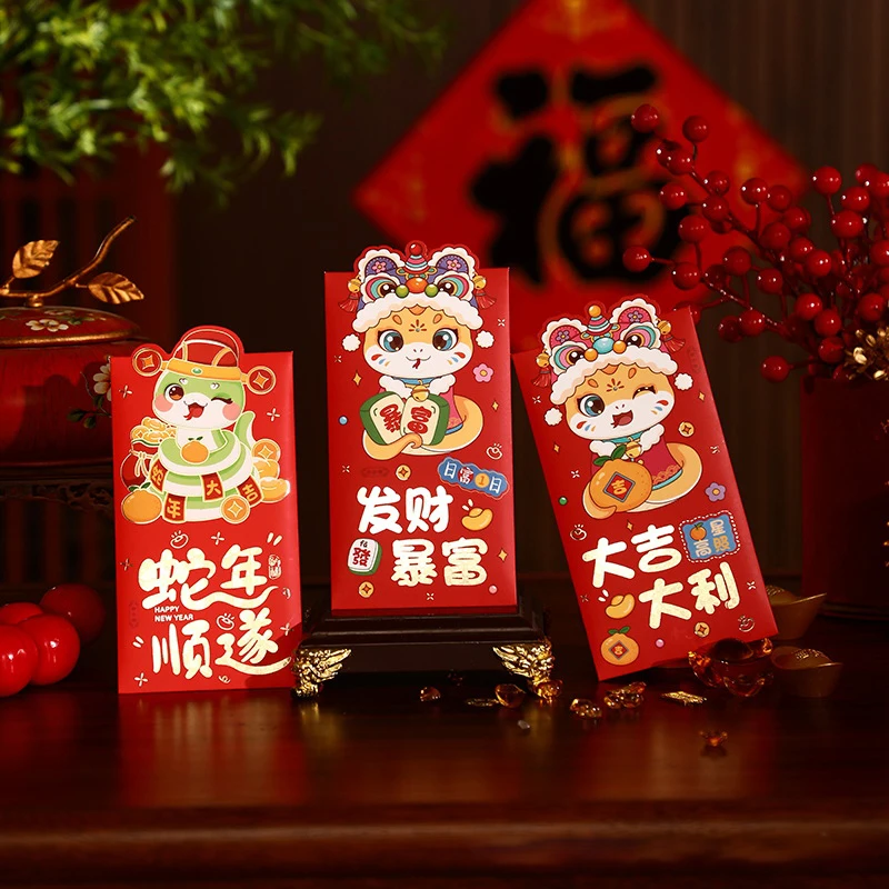 6Pcs Cartoon New Year Red Envelope Chinese Traditional Lucky Money Packets Chinese Spring Festival Good Luck Red Envelope