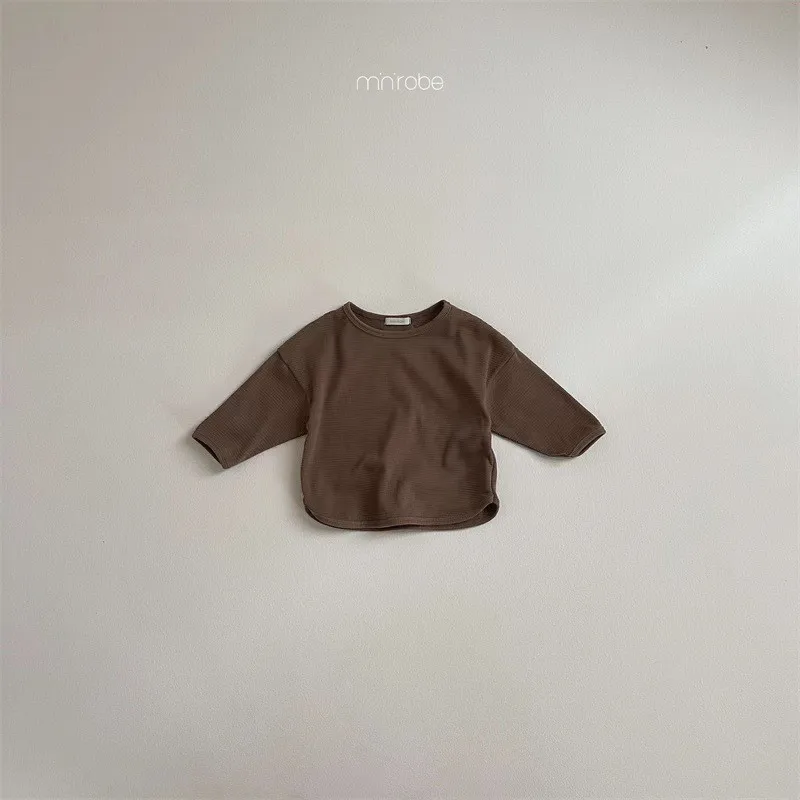 T24102 Unisex Baby Kids Simple Fashion Long Sleeve Solid Color Versatile T-shirt Trendy Clothing for Toddlers And Young Children
