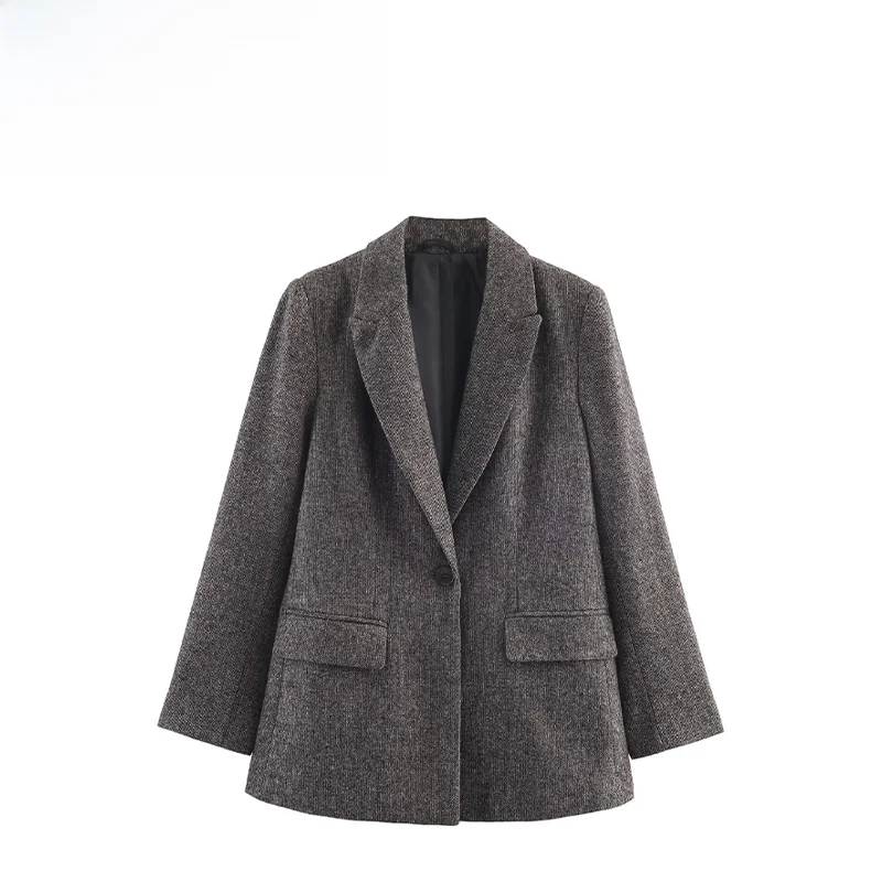 

Модный шерстяной пиджак для женщин, осень 2025, приталенный крой, короткая верхняя одежда в европейском стиле, с длинными рукавами, на пуговицах