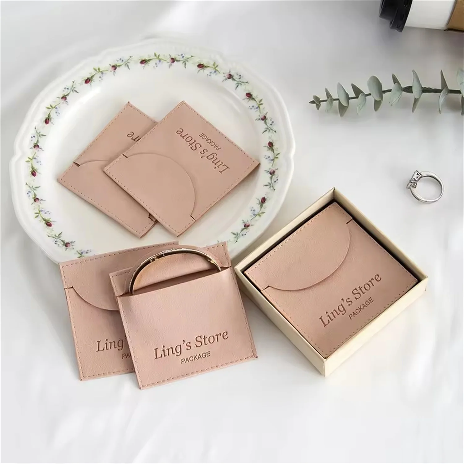 

100Pcs Custom Logo Jewelry Bag 7x7 8x8 9x9 10x10cm Microfiber Suede Velvet Envelope Pouch Ring Earrings Bracelet Pendant Storage