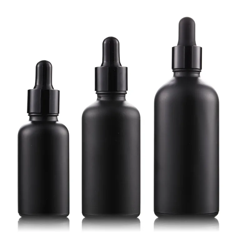 

china supplier 5ML 10ML 15ML 20ML 30ML 50ML 100ML Coated frosted matte black glass essential oil Glass dropper bottles for sale