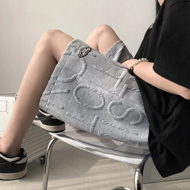 Trendy Men's Loose Straight Leg 5-Point Shorts Sporty Versatile Summer Casual Pants mid Waist Elastic Thin Material Pure Color