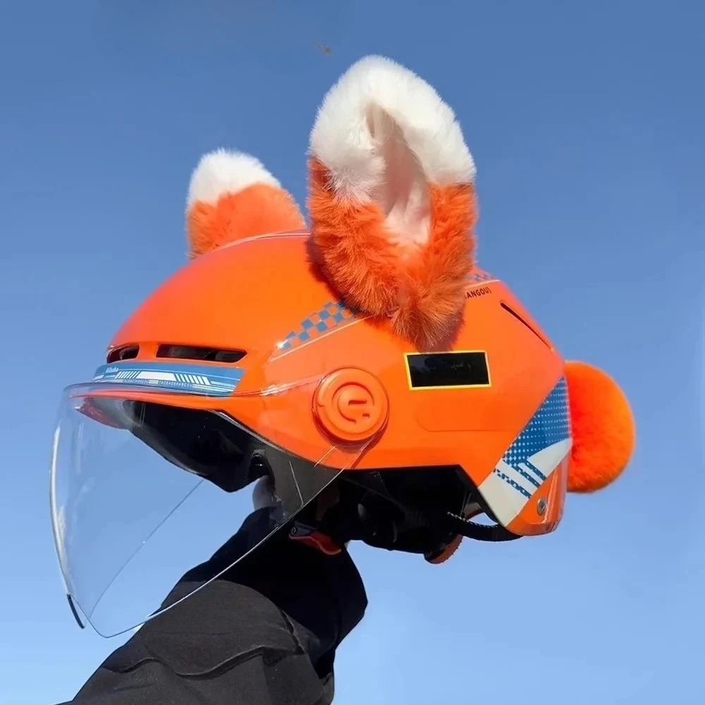 Cute Orange Helmet Ears Decor Unique Ornament for Motorcycle Ski Electric Scooter Helmet Personality Helmet Accessories
