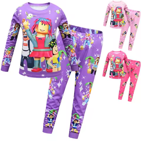 Game Roblox Creative Peripheral Cartoon Big Children's Home Clothes and Girls' Spring and Autumn Pajamas Set Daily Necessities