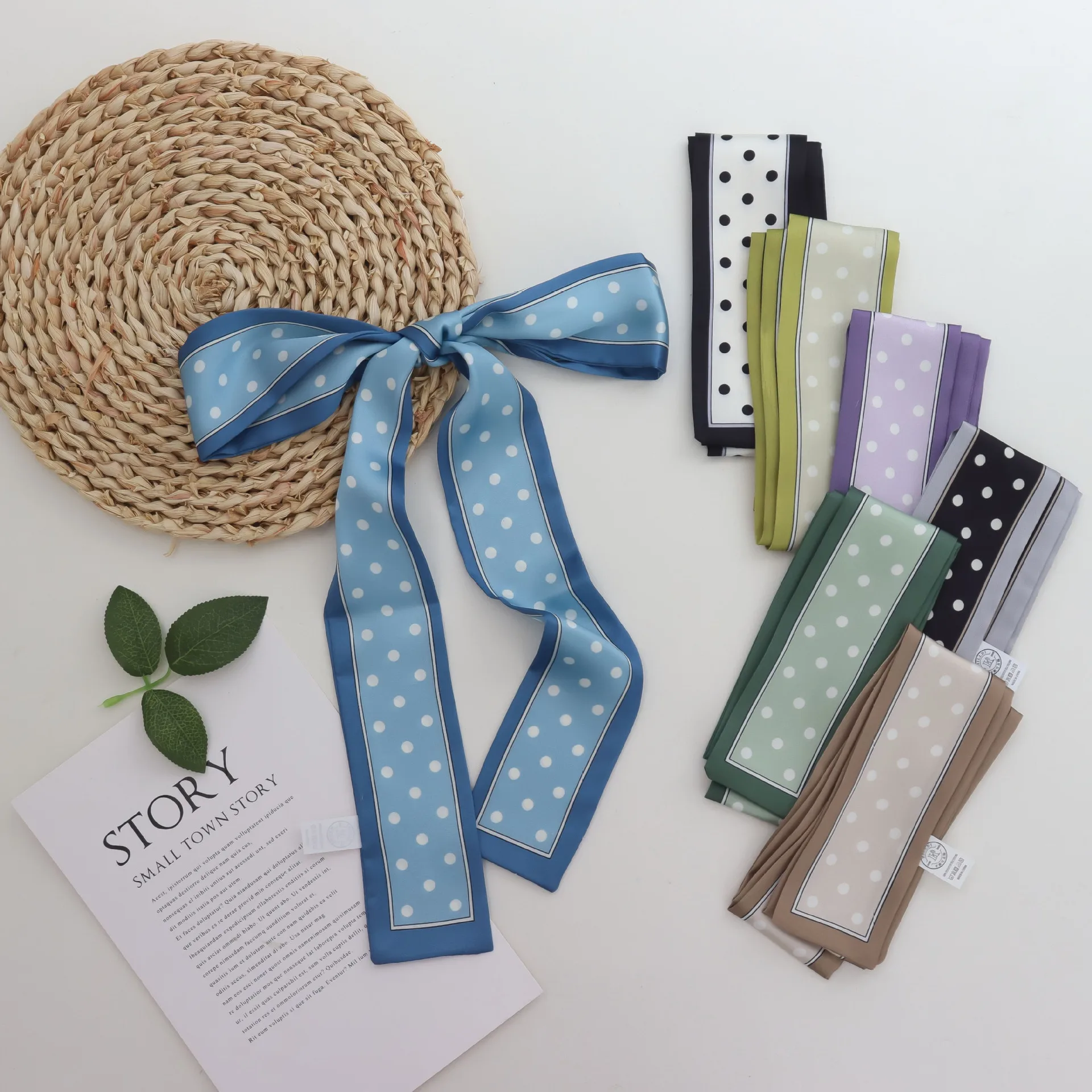

Fashionable High-Grade Small Silk Scarf Women's Hair Tie Neck Decoration Arm Bag Ribbon Polka Dot French Scarf Ribbon Headband