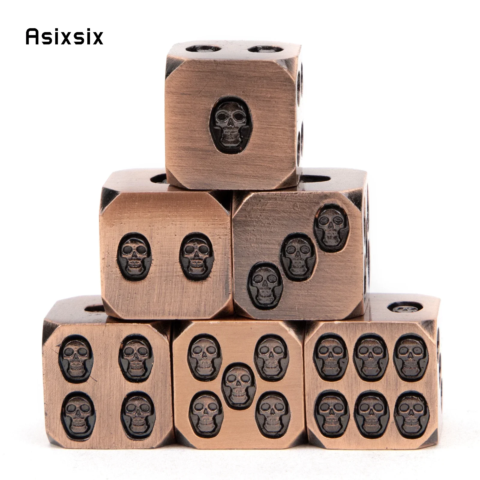 

6 Pcs Orange Skull Metal Dice Solid Metal Polyhedral Dice Set Suitable For Role-Playing Game