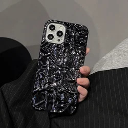 Qianliyao-funda de teléfono con patrón de papel de estaño negro de lujo para iphone 16, 15, 14, 13, 11, 12 Pro Max, X, XS Max, XR, 8p, 7p, cubierta suave a prueba de golpes