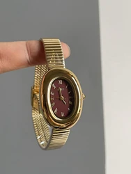 Women Quartz Watch Luxury Reloj Vintage Oval Dial Clock Ladies Gold Stainless Steel Band Orologio Girls High Quality Wristwatch