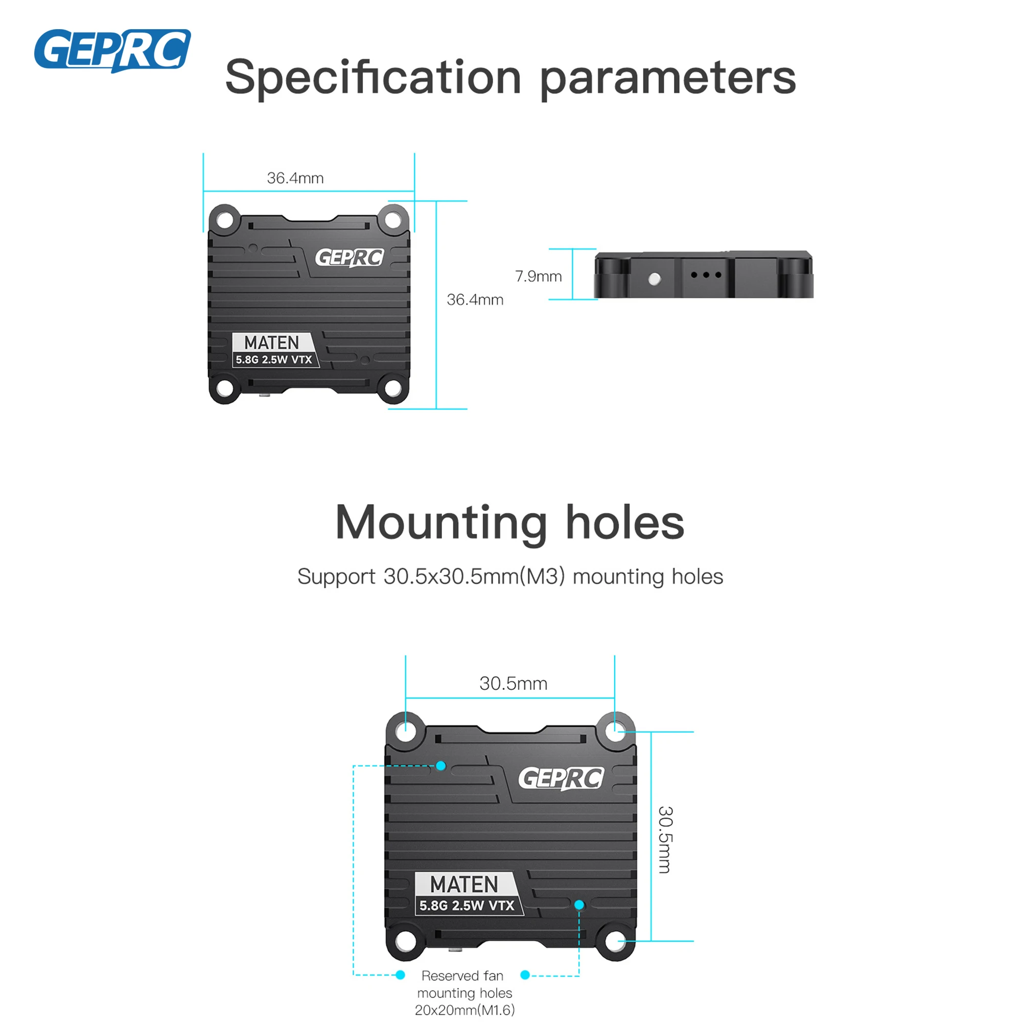 GEPRC MATEN 5.8G 2.5W VTX 2500mW modulo di trasmissione trasmettitore 7V-36V microfono integrato per FPV Drone da corsa a lungo raggio