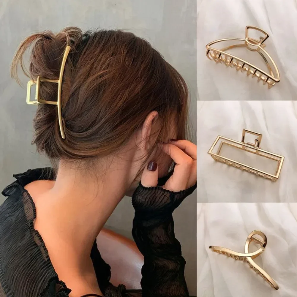 Gold Color Hollow Geometric Hair Clips Metal Hair Claw Cross Hairclip Headband Hairpin Hair Crab Women