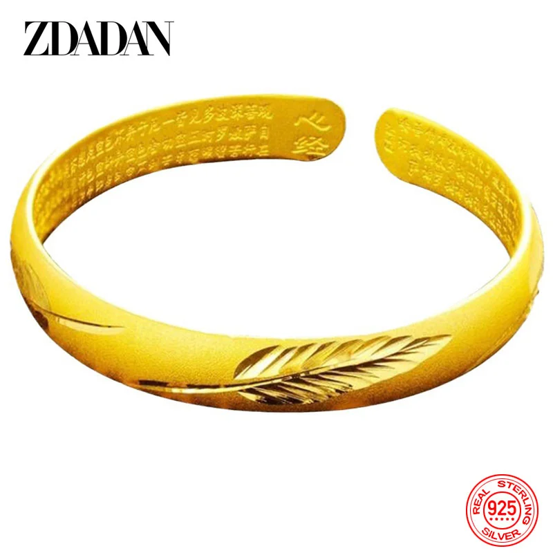 ZDADAN-Bracelet manchette ouvert en argent regardé 925 pour hommes et femmes, bracelet en feuilles d'or 18 carats, bijoux à la mode, cadeau de fête