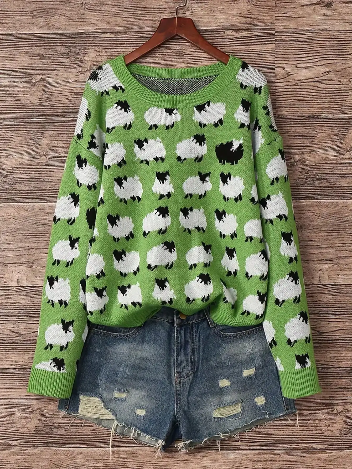 

Sheep Pattern Crew Neck Sweater, Casual Long Sleeve Sweater , Women's Clothing