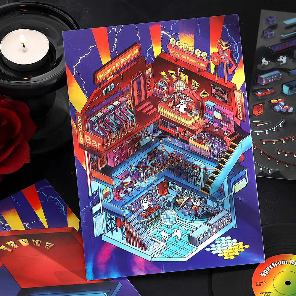 Kawaii 3D น่ารักการ์ตูน Midnight DJ สติกเกอร์ภูมิทัศน์หนังสือสติกเกอร์ DIY กระเป๋า Cabin ฉากเทศกาล HolidayChildren ของขวัญ ﻿