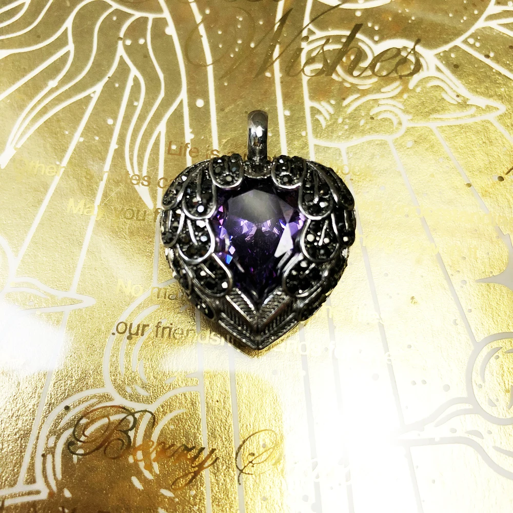 Wisiorek Fioletowe Skrzydlate Serce Brand New 925 Sterling Silver Glam Biżuteria Europa Accessorie Prezent Dla Kobiety — zdjęcie 7