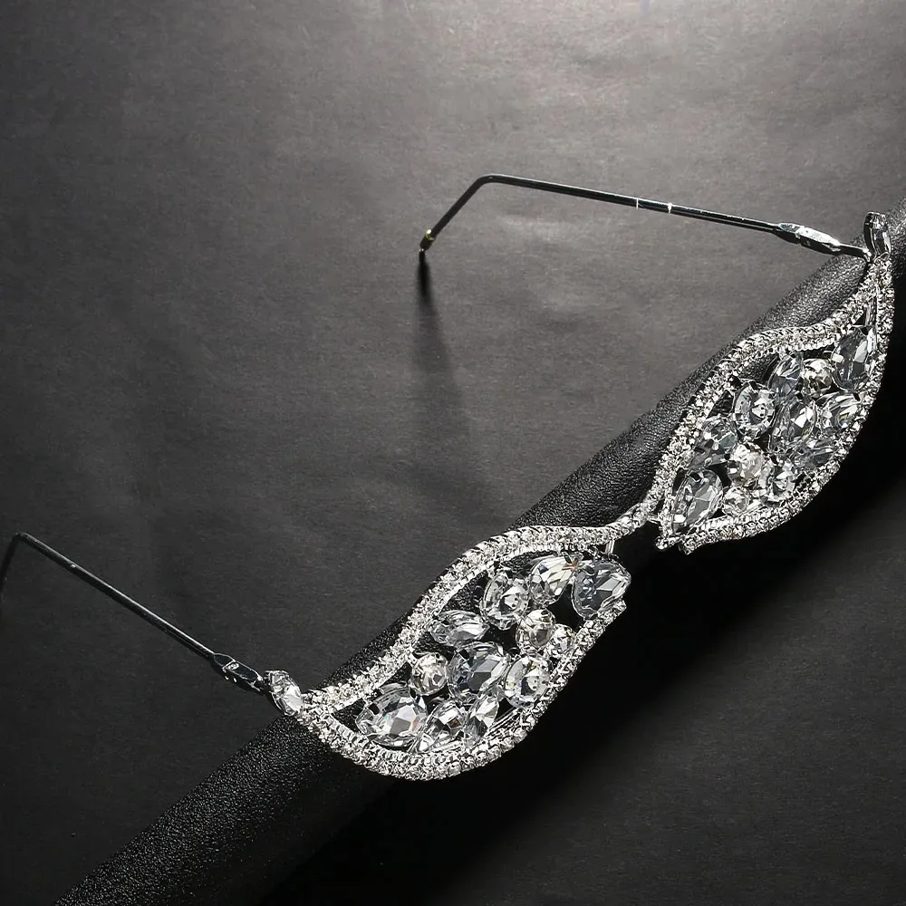 

Fashion Crystal Geometric Sunglasses Rhinestone Lightweight Eyeglass Frame Gold Silver Face Accessories Bridal Gifts