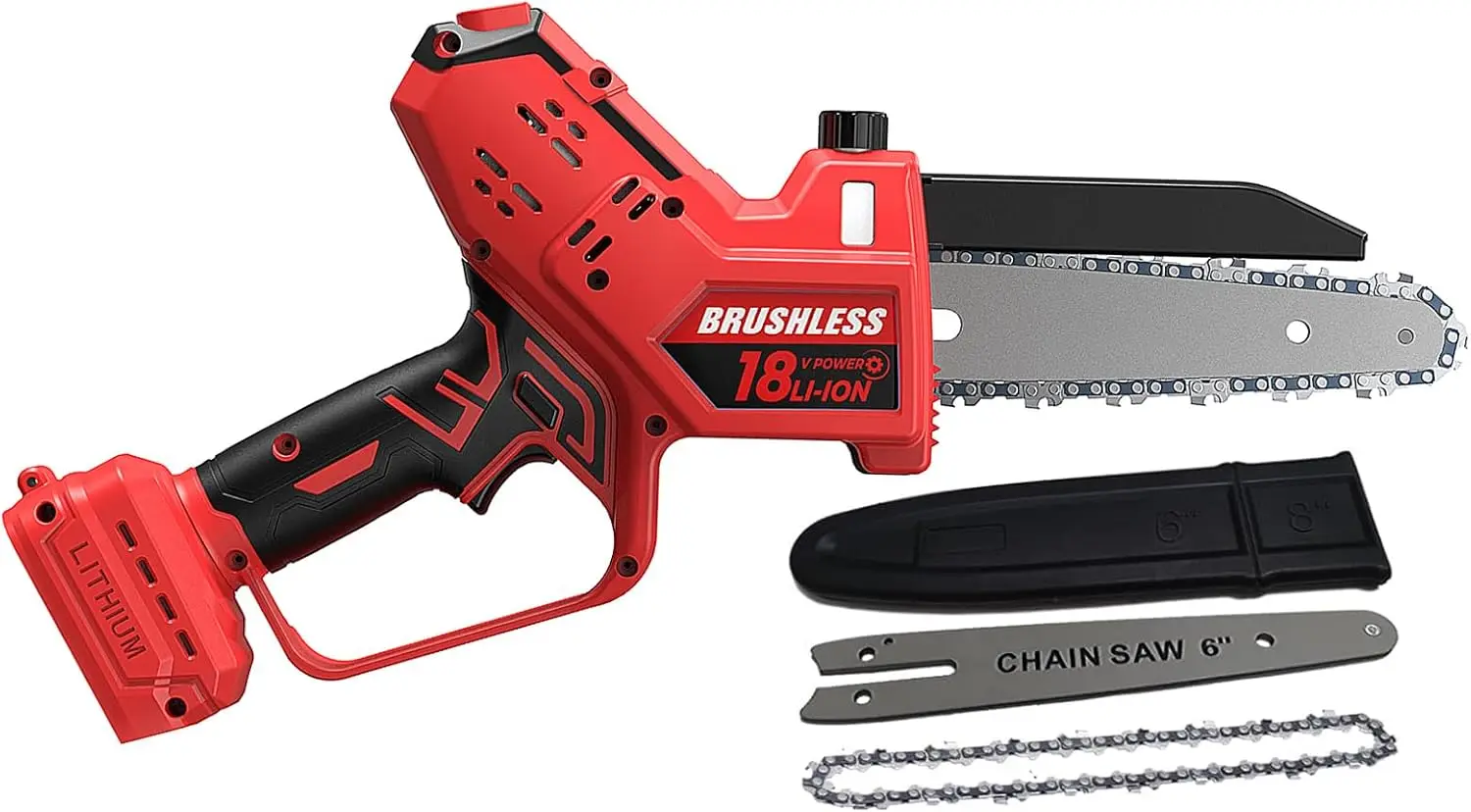 

8-Inch & 6-Inch 2-in-1 Cordless Pruning Chainsaw with Auto-Oiler, Battery Powered for Wood Cutting and Tree Trimming