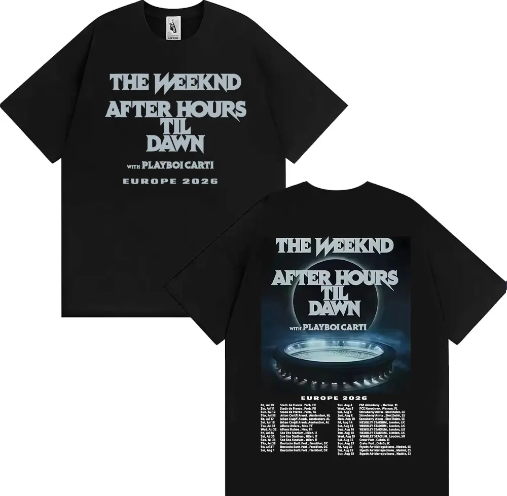 Camisetas The Weeknd After Hours Til Dawn Europe 2026 para hombre y mujer, camiseta de moda estilo Hip Hop, pantalón corto informal Vintage, camiseta de manga