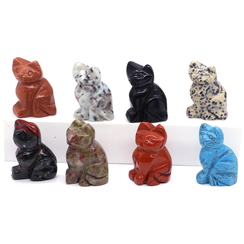 

1.5" Cat Statue Natural Gemstone Carving Healing Crystal Animals Figurines Reiki Stones Decoration Handmade Craft 1PC