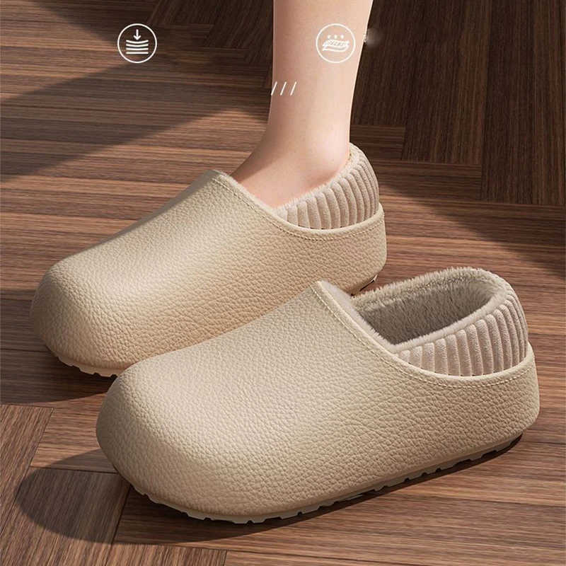 

Thick Sole Waterproof Home Slippers Women Outdoor Flat Heel Non Slip Cotton Shoes Couples Plus Size 44-45 Cotton Slippers Woman