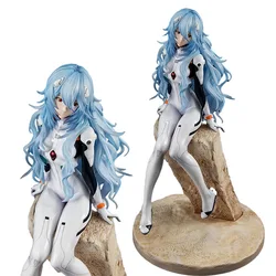 22CM Ayanami Rei Anime Figure EVANGELION Mech Suit Blue Hair Cute Girl Sitting Model PVC EVA Static Doll Car Decoration Gift