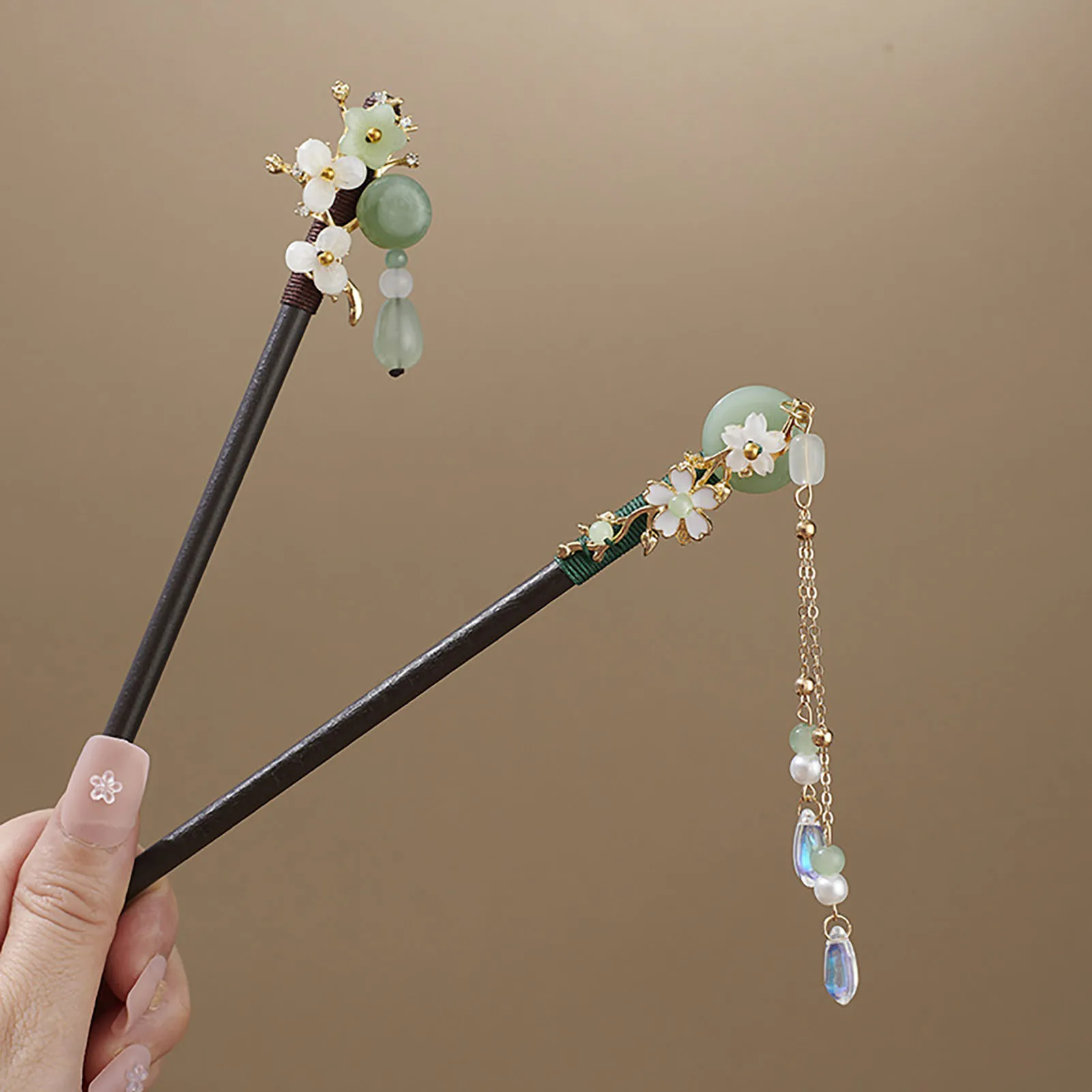 Chinese Style Flower Tassel Hairpin Vintage Wooden Floral Pearl Hair Stick Exquisite Elegant Hair Clip Girls Hair Accessories view 5