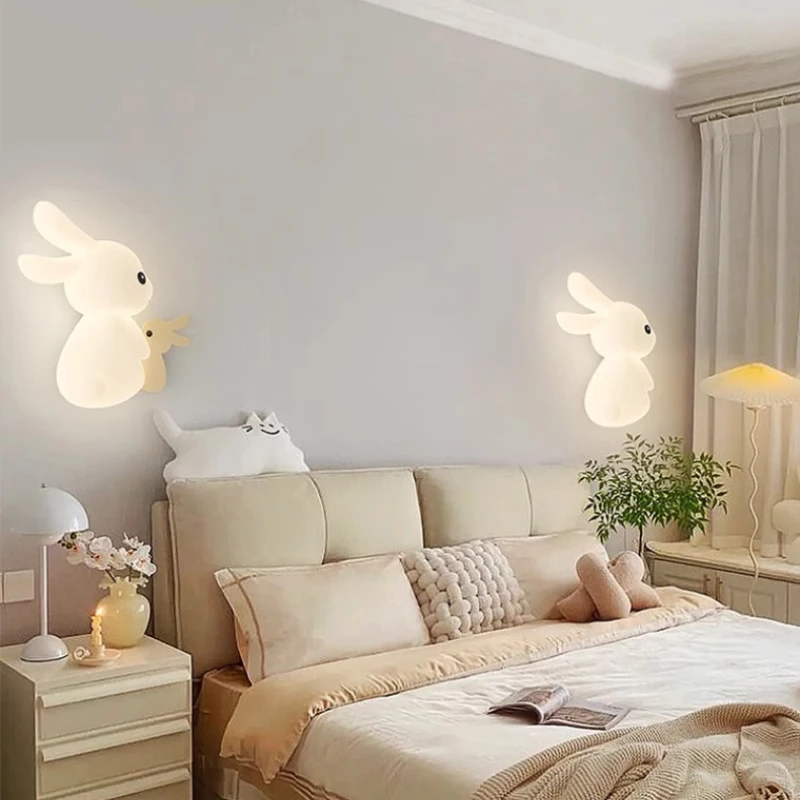 Cute Rabbit Wall Lamps LED Children\'s Room Lamp Modern Simple Warm Baby Room Nursery Little Girl Boy Bedroom Bedside Wall Lights