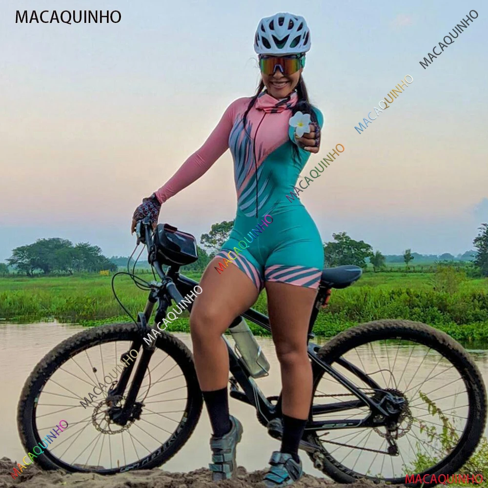 Women's Long Sleeve Cycling Triathlon Skinsuit Jersey Sets Sexy Bicycle Clothing Macaquinho Ciclismo Feminino 20D Gel Pad Summer