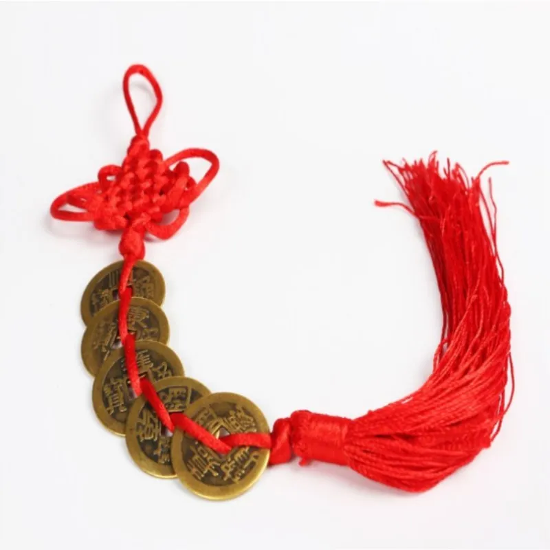 Feng Shui Coins Hanging Ornament Red Chinese Knot Car Pendant Traditional Chinese Good Luck Charm for Home Decor Safe Travel 1PC