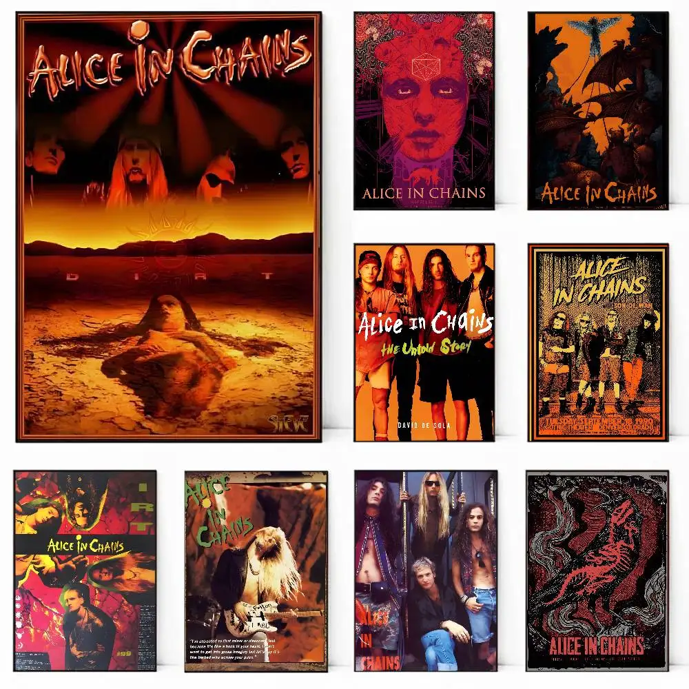 A-Alice I-In C-Chains Movie Sticky Poster art painting sticker with prints Home bedroom living room decoration gift