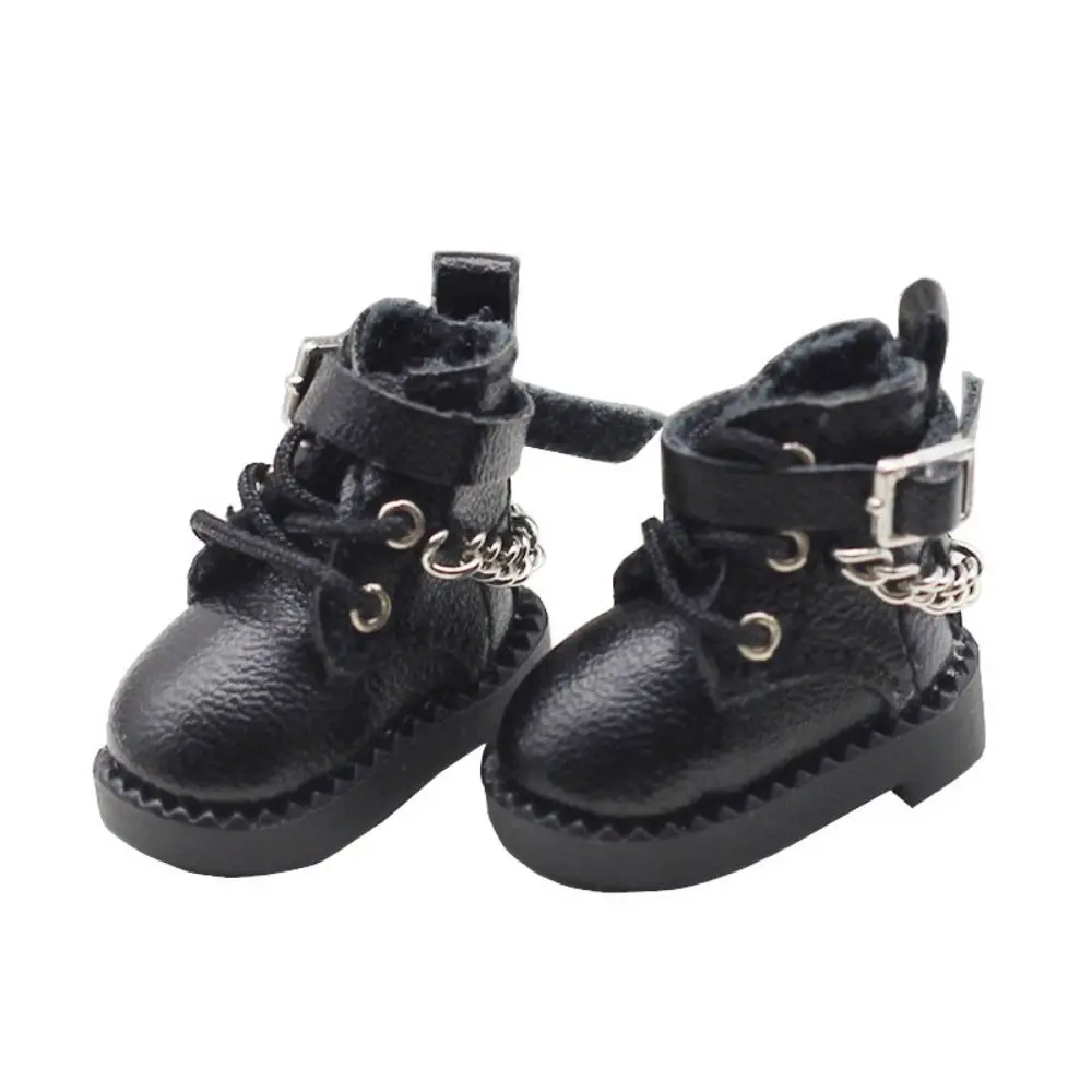 1 Pair Lovely PU Leather OB11 Doll Shoes Mini Chain Boots Bjd Doll Chain Shoes Casual High-heeled 1/12 Bjd Doll Shoes Kids Gifts