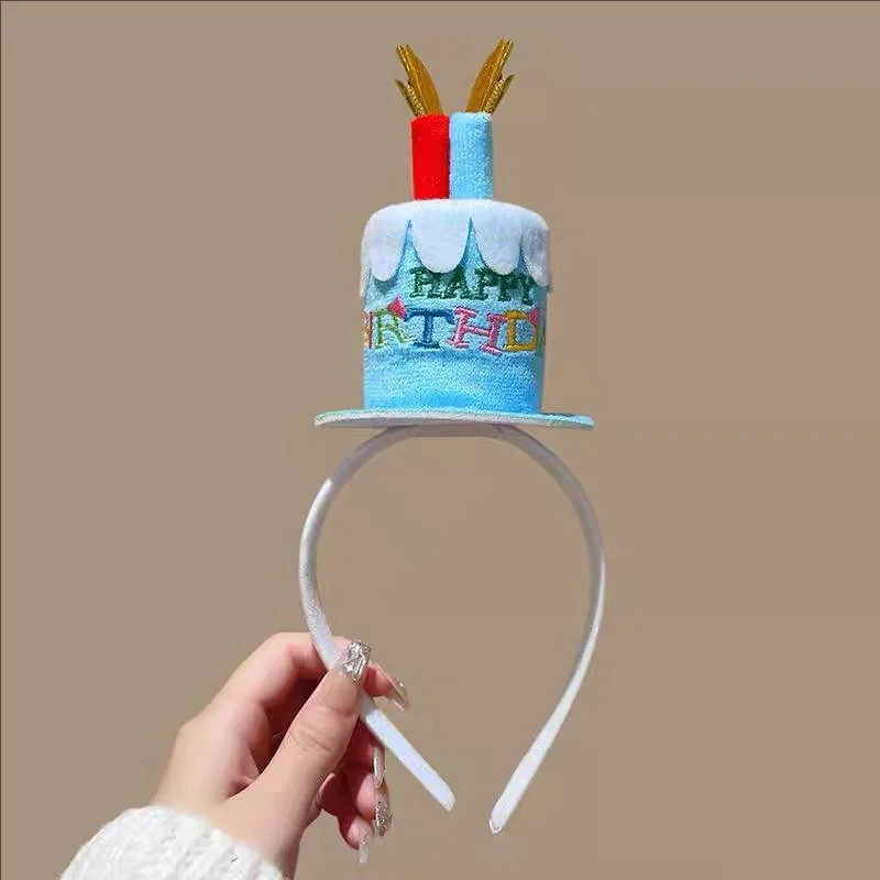 1Pc Cute Plush Happy Birthday Cake Headband With Colorful Candles Kids Birthday Party Photo Props Celebration Hair Accessories