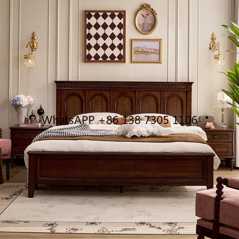 

Peach blossom core antique full solid wood bed retro master bedroom double bed bedroom flat head wedding bed