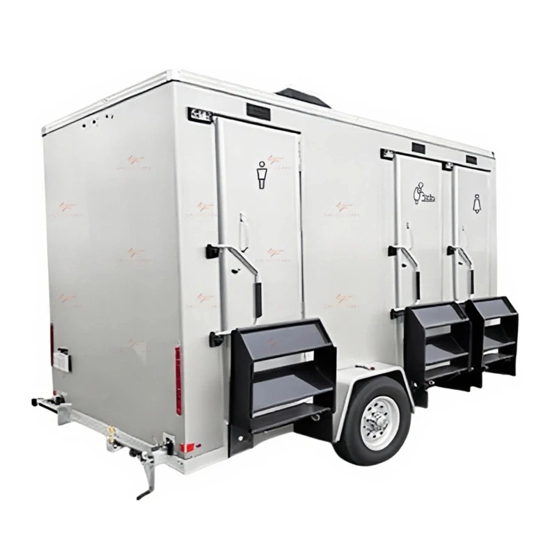 Cabina doccia con porta scorrevole per rimorchio per WC con doccia mobile moderna e premium per cantieri di costruzione all'aperto