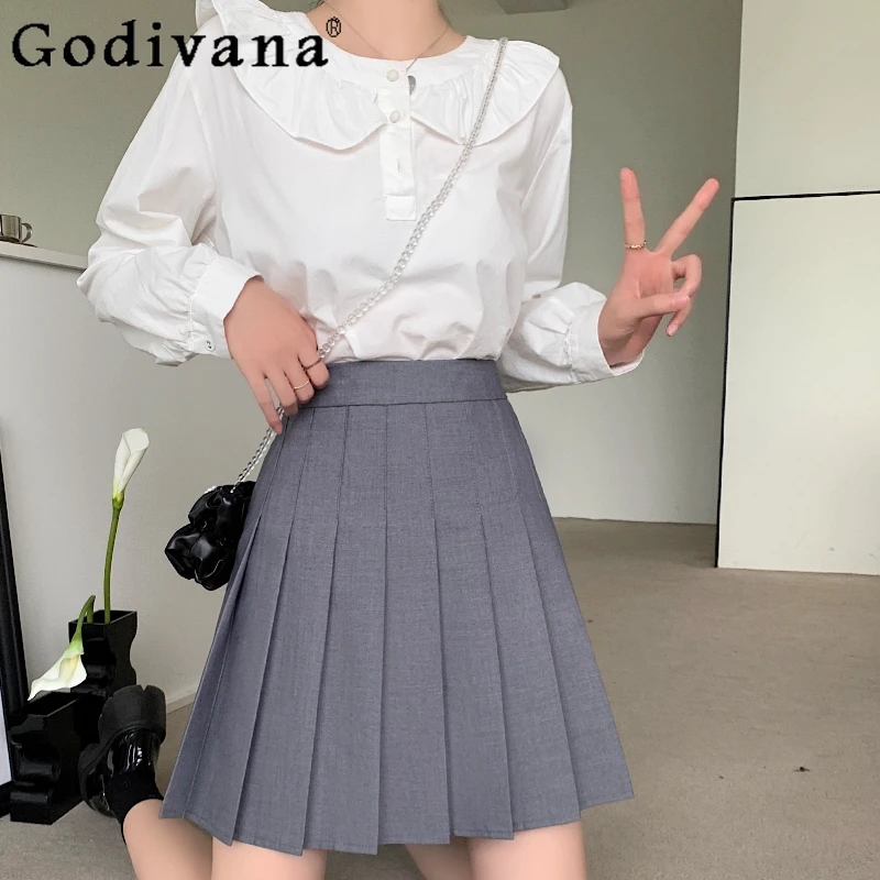 

Large Size Girl Summer Gray Medium Long Fashion Korean Pleated Skirt High Waist A-line College Versatile Age-reducing Skirts