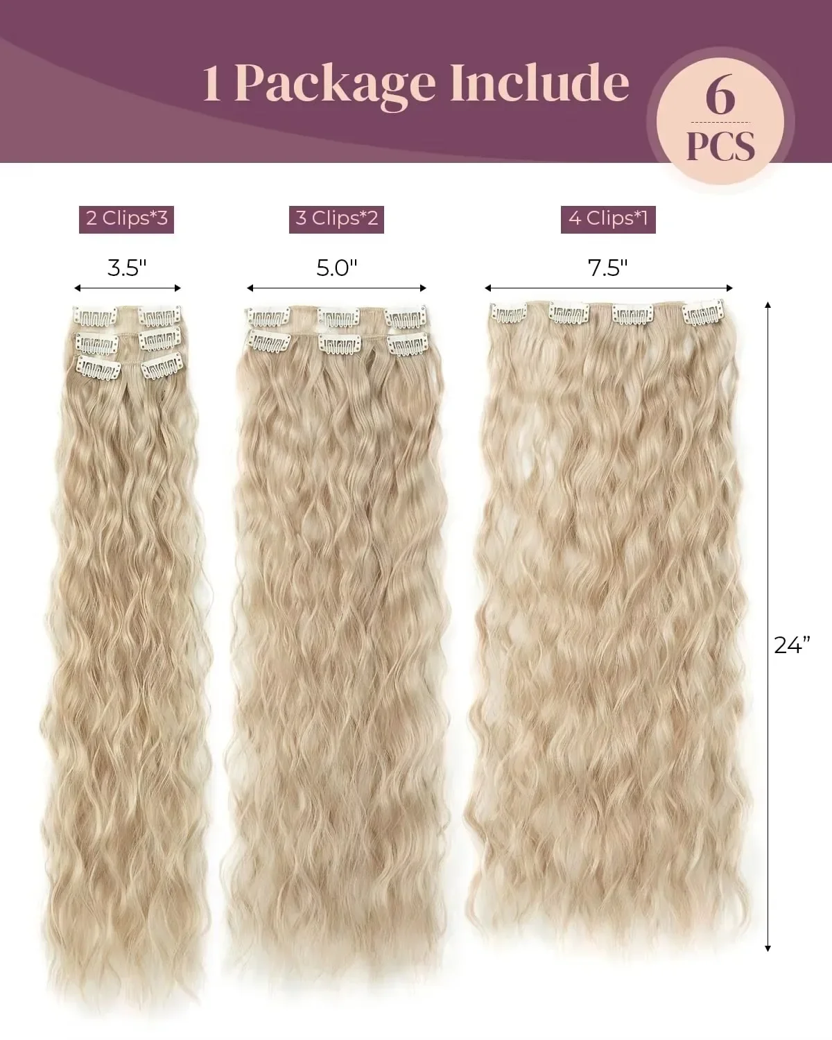 Extensions capillaires synthétiques à clips, postiche longue ondulée de 22 pouces, 16 griffes, pour femmes, tête complète