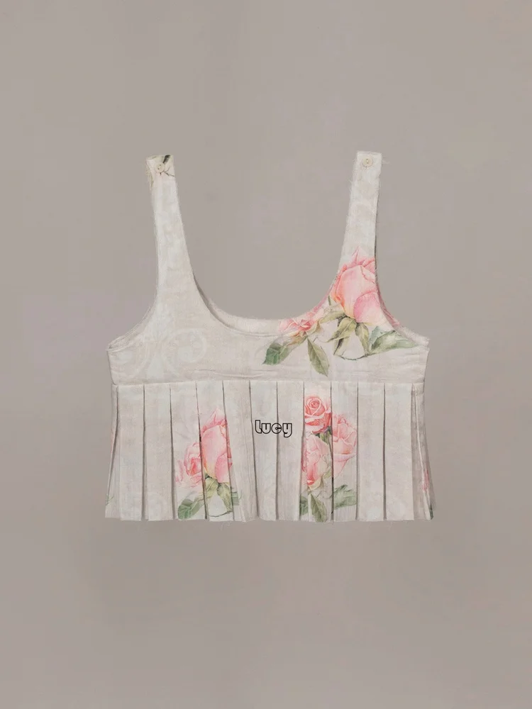 

Summer New Sle Women's Pleated Skirt Vest Top Two-Way Wear Cotton Blend Slim Fit Commute Sle Color Print