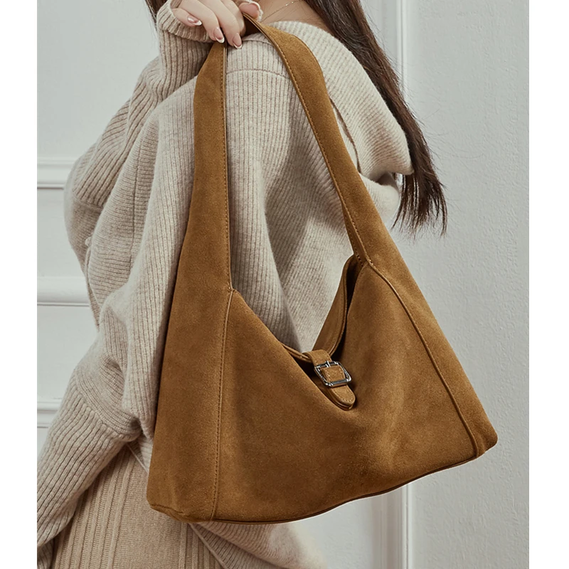 

Toptrends Сумки на плечо из воловьей замши и натуральной кожи для женщин, зима 202, роскошные дизайнерские сумки-тоут в форме полумесяца, женские сумки