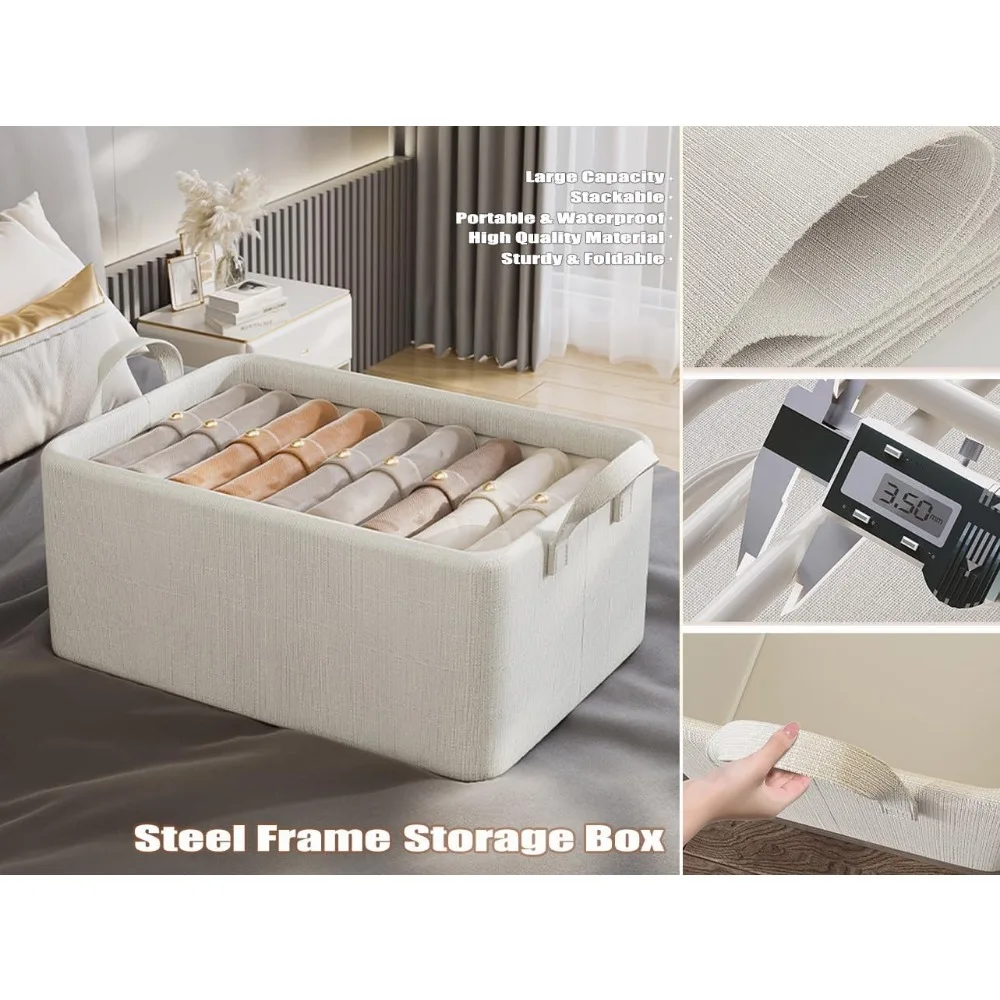 4-Piece Fabric Wardrobe Organizer with Handle, Stackable Steel Frame Storage Baskets for Clothes