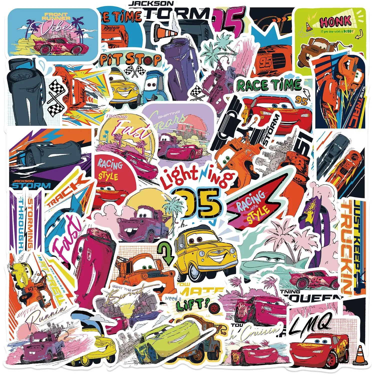 50 قطعة من ملصقات الرسوم المتحركة لسيارات ديزني ميامي سيارات المنتقمون لوح التزلج والكمبيوتر المحمول والأمتعة الكرتونية DIY ملصق مضاد للمياه لعبة أطفال